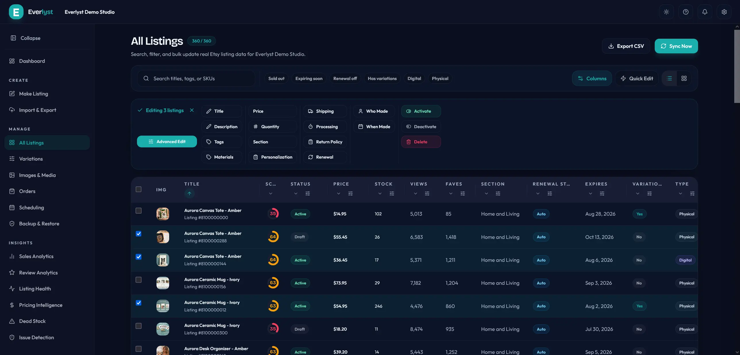 Workflow Bulk Edit Everlyst sur plusieurs fiches produits.