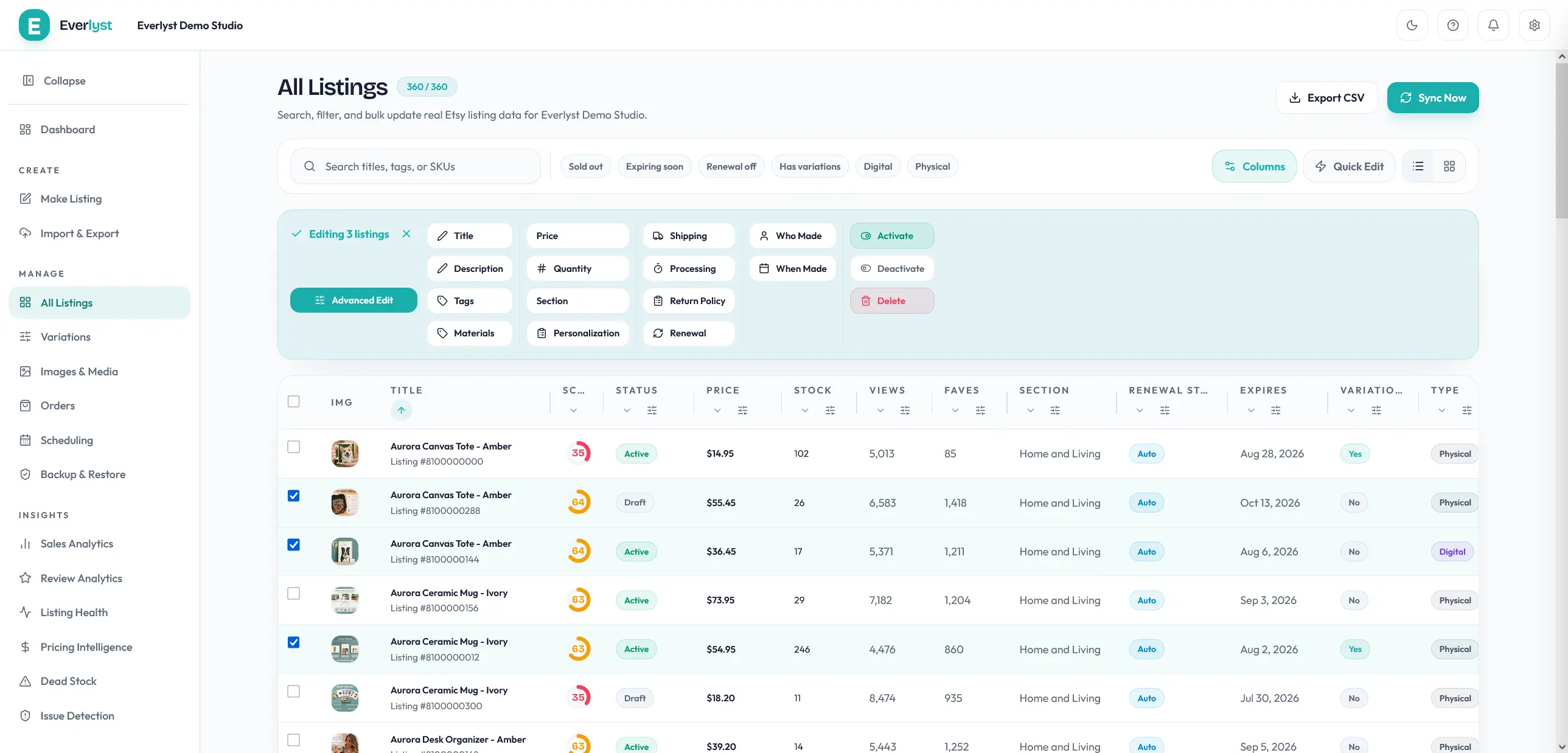 Workflow Bulk Edit Everlyst sur plusieurs fiches produits.