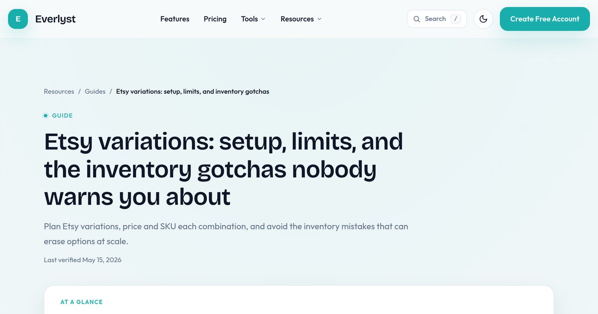 Etsy Variations Guide 2026: Setup, Limits, and SKUs | Everlyst